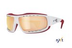 Frame: Gloss White / Red Rubber; Lenses: PU Brown Mirror