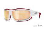 Frame: Gloss White / Red Rubber; Lenses: PC Brown Red Mirror